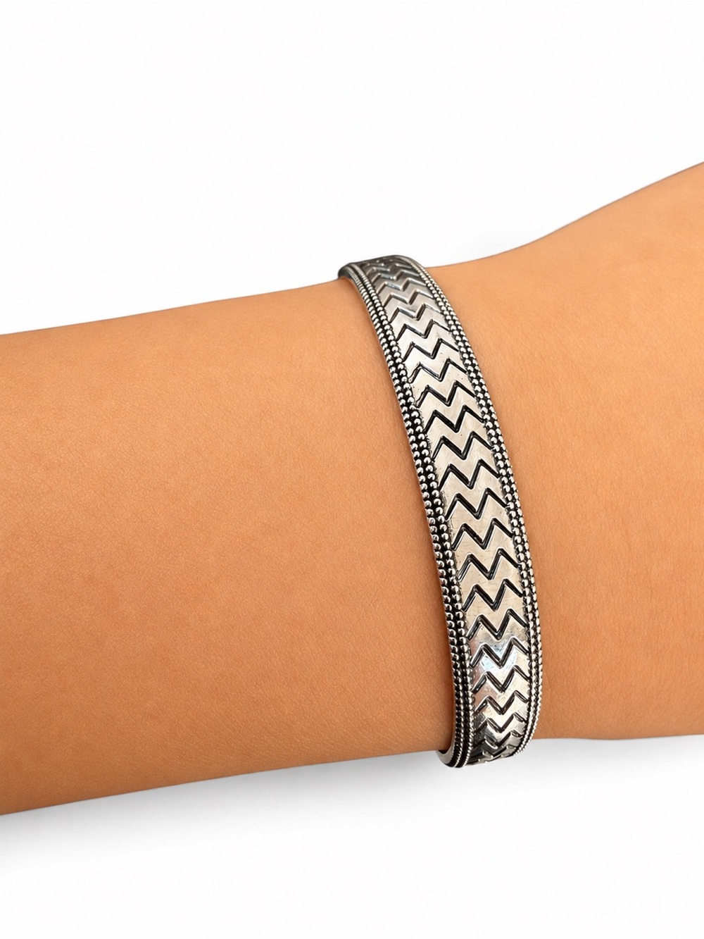 Silver Chevron Cuff Bracelet | Boho Adjustable Bangle